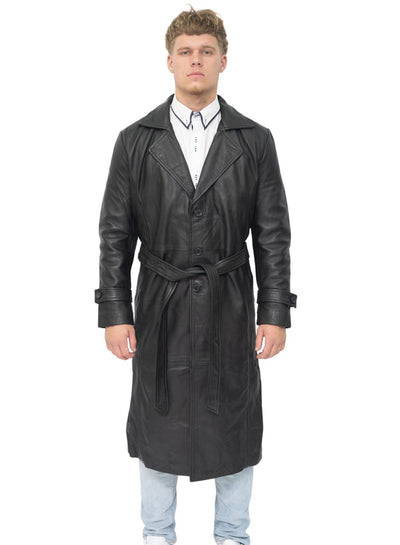 Mens Leather Full Length Trench Coat-Appleton
