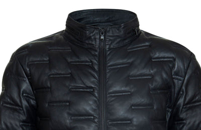 Men's Puffer Quilted Bomber Leather Jacket - Recife