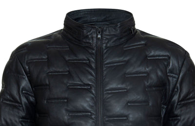 Mens Quilted Puffer Leather Bomber Jacket - Torpoint - Upperclass Fashions 