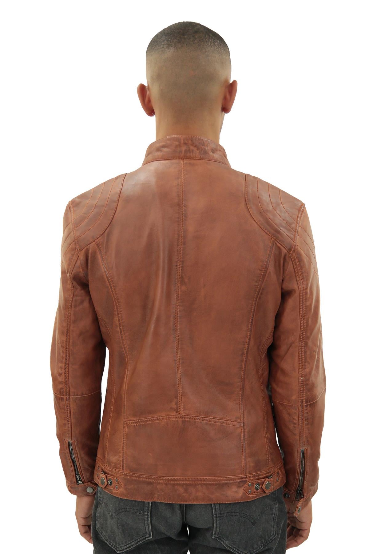 Mens Moto Leather Biker Jacket-Taiwan