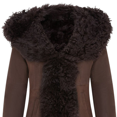 Womens Toscana Sheepskin Leather Hooded Trench Coat - Coast