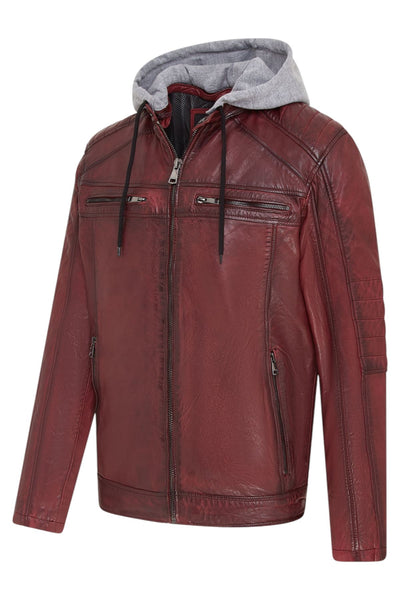 Men's Hooded Biker Lamb Leather Jacket - Burten