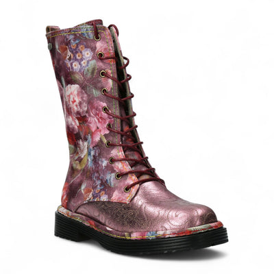 Laura Vita Incaso-18 Burgundy Floral Womens Gothic Victorian Leather High Boots