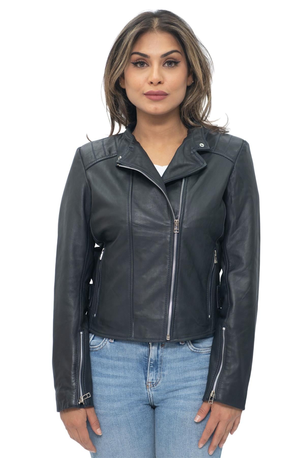 Womens Leather Biker Jacket-Celaya