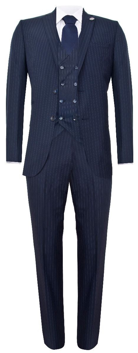 Men's 3 Piece Navy Blue Pinstripe Retro Suit