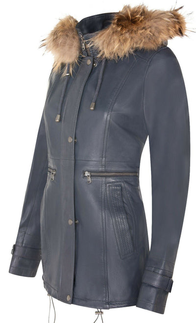 Parka da donna in pelle con cappuccio-Putian