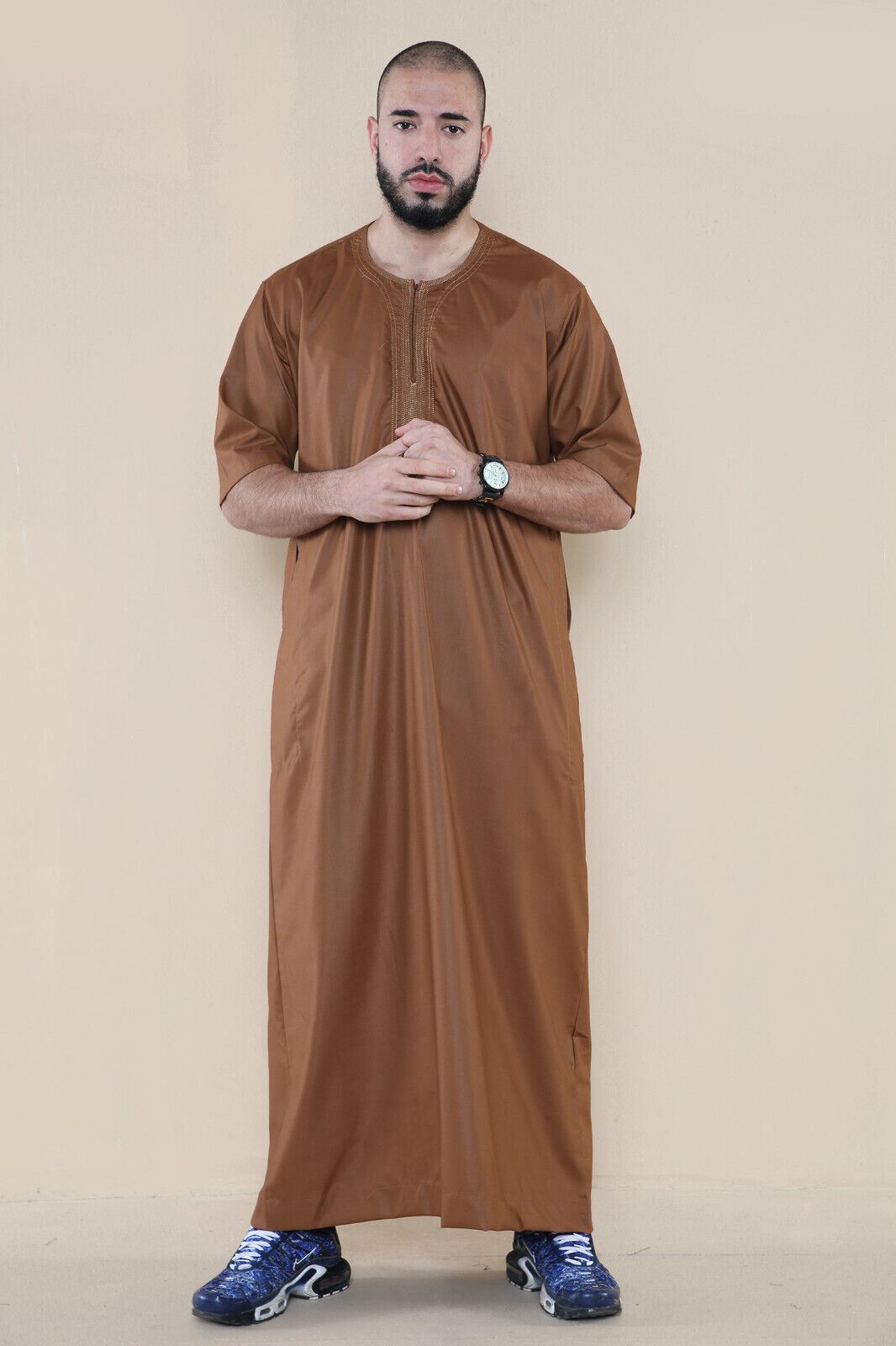 Mens Thobe Jubba Islamic Arab Moroccan Saudi Zipped Kaftan Arab Robe