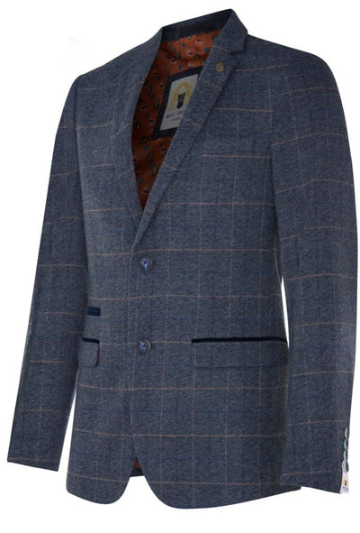 Marc Darcy Herren Tweed Blazer Scott Blau Kariert Fischgrät Elegante formelle Jacke