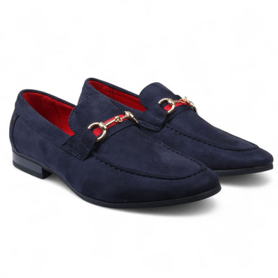 Men's Suede Loafers with Gold Buckle Slip-On Dress Shoes
