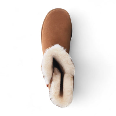 Women's Sheepskin Suede Tan Button Warm Winter Calf Boots - Willow