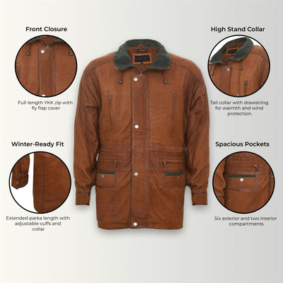 Mens Soft Italian Leather Parka Coat-Winnipeg