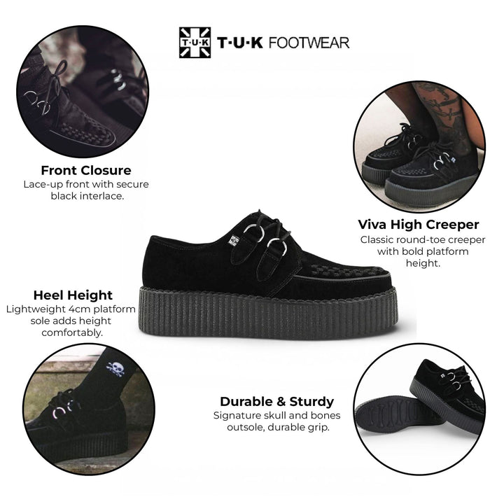 TUK Viva High Creeper Black Suede Platform Lace-Up Goth  display picture 1