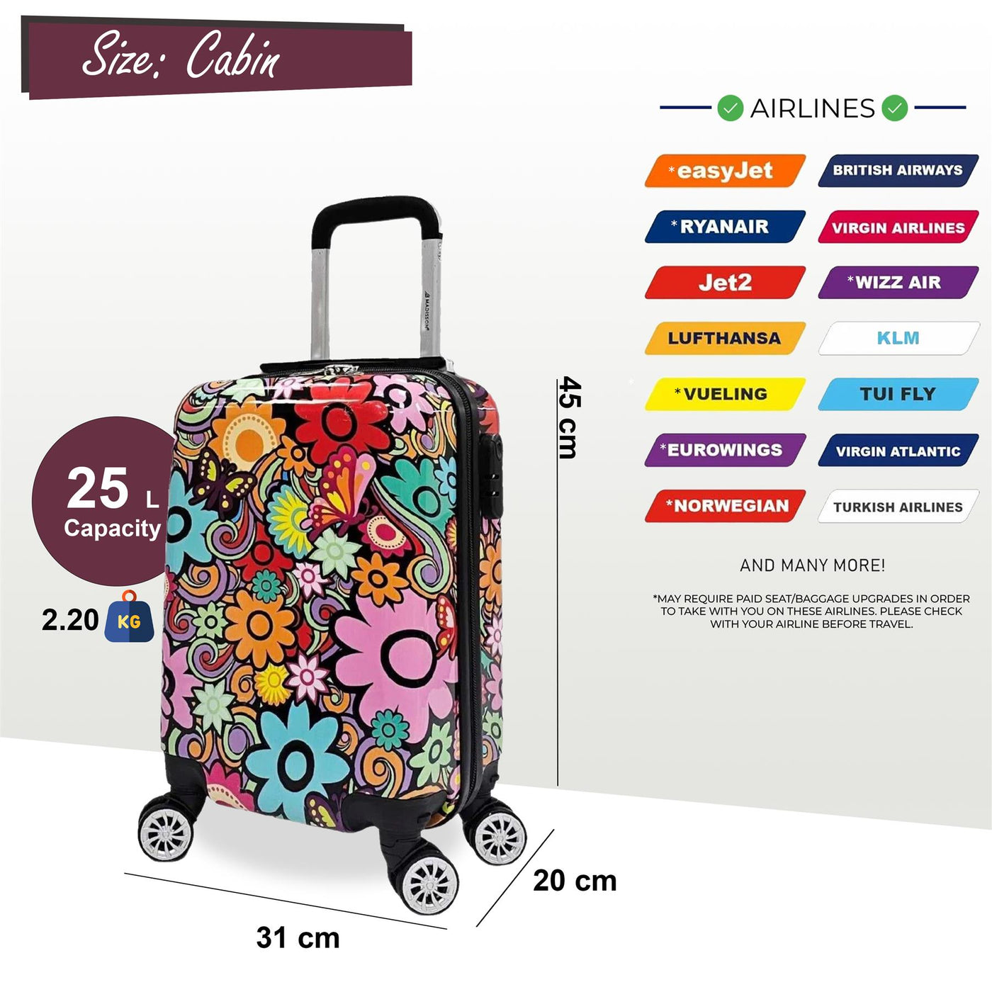 Printed Hard Shell Dual 4 Wheel Luggage Suitcase