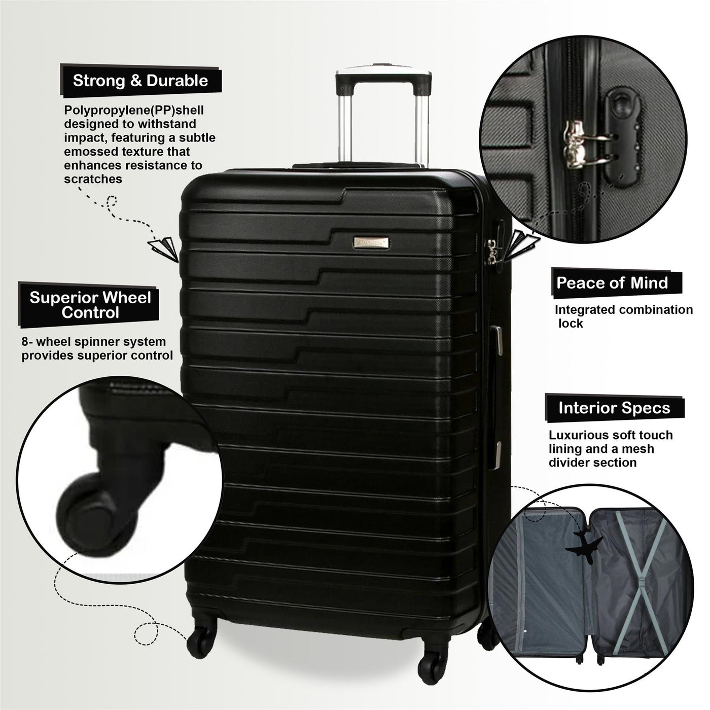 Robust Lightweight Hard shell Cabin Suitcase 4 Wheel Luggage