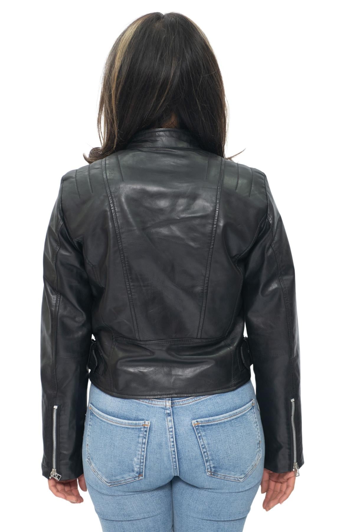 Womens Leather Biker Jacket-Celaya