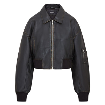 Womens Oversized Leather MA-1 Bomber Jacket - Bozeman