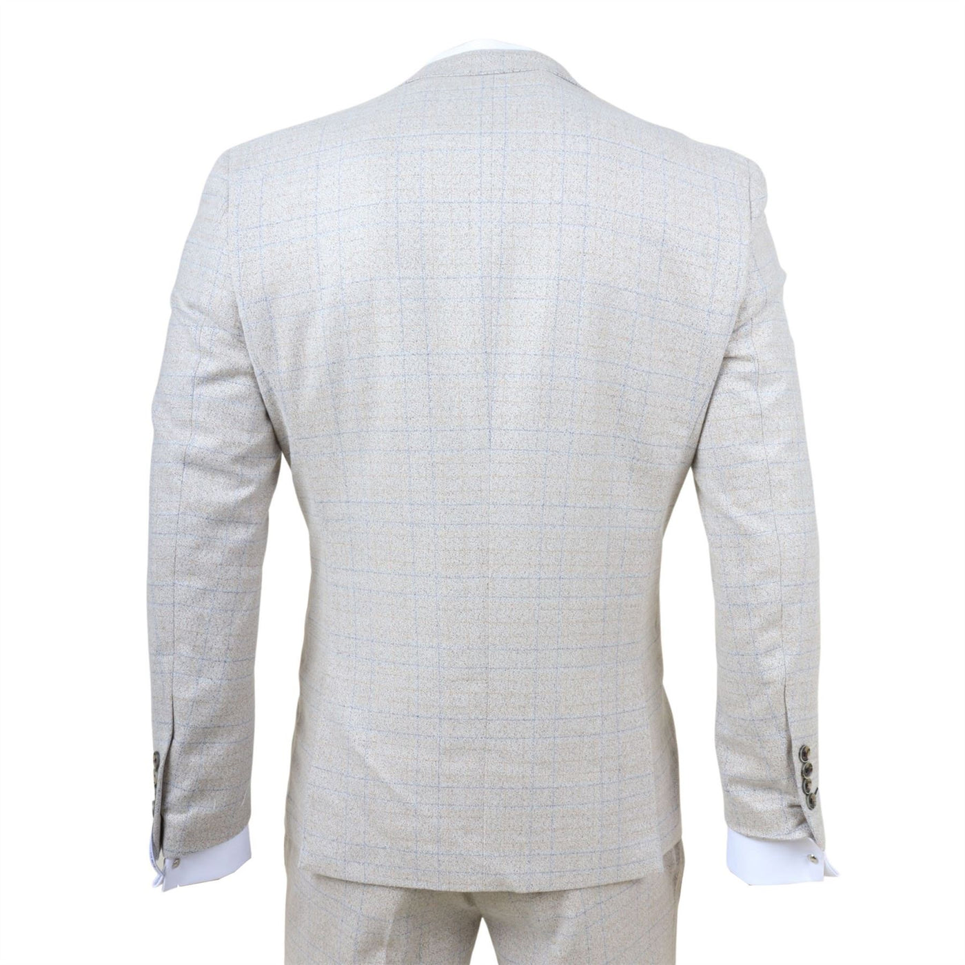 Men's Cream Plaid Check 3 Piece Slim Fit Formal Wedding Suit