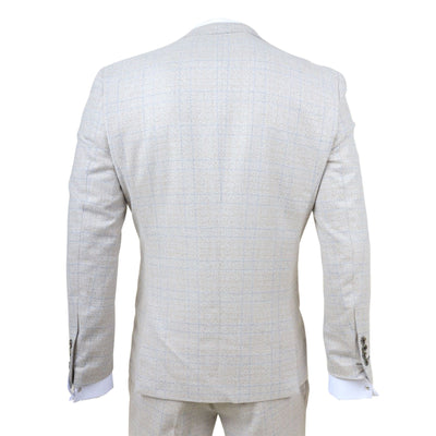 Men's Cream Plaid Check 3 Piece Slim Fit Formal Wedding Suit