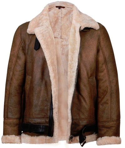 Mens Vintage Brown Sheepskin Aviator Jacket- KANSAS