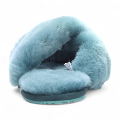 Women's Sheepskin Slippers Teal Warm Winter Fur Crossover - Snowbelle