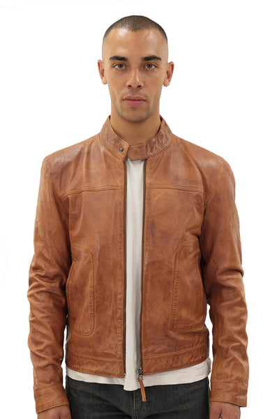 Men’s Classic Fitted Leather Biker Jacket-Austin