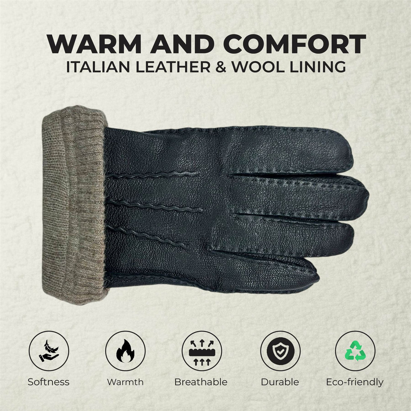 Men’s Italian Leather Warm Wool Lining Winter Gloves - M-LGV-405