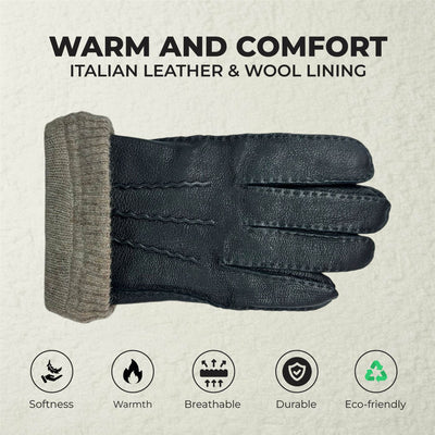 Men’s Italian Leather Warm Wool Lining Winter Gloves - M-LGV-405