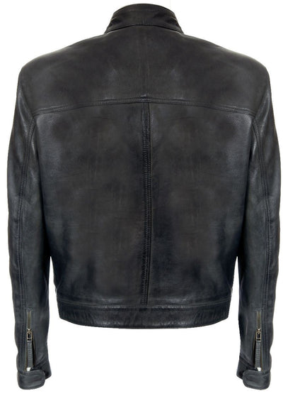 Men’s Classic Fitted Leather Biker Jacket-Austin