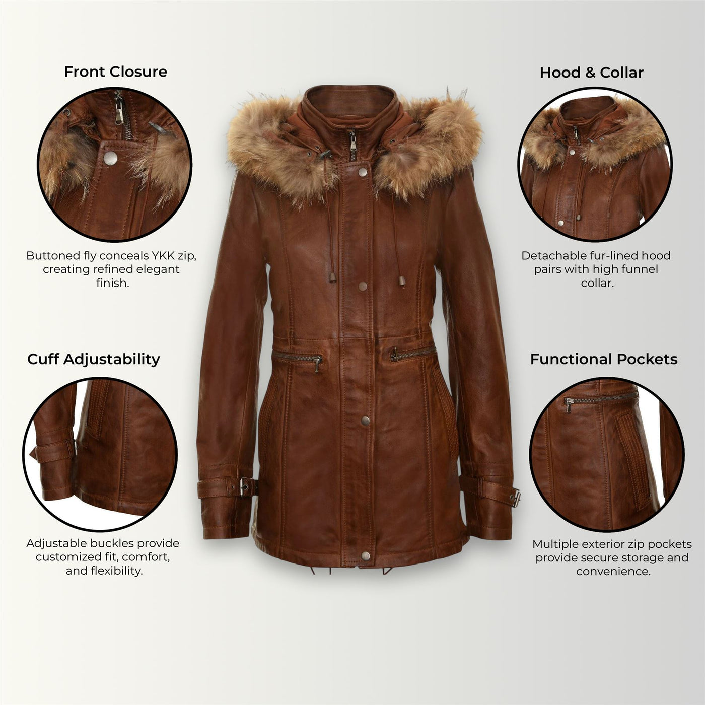 Parka da donna in pelle con cappuccio-Putian