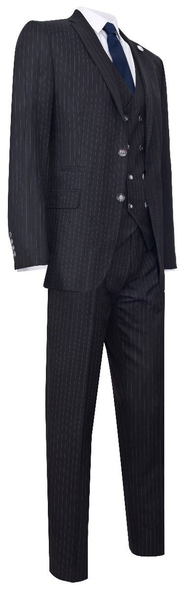 Men's 3 Piece Black Pinstripe Retro Suit