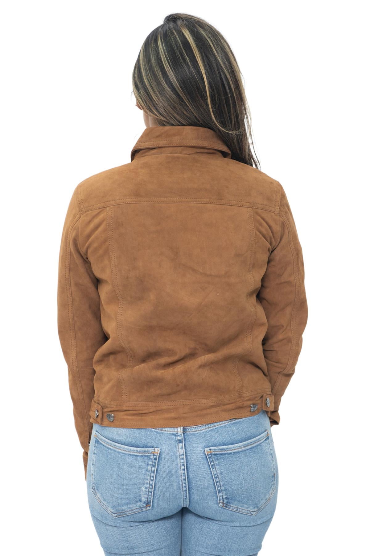 Womens Goat Suede Trucker Jeans Jacket-Astoria