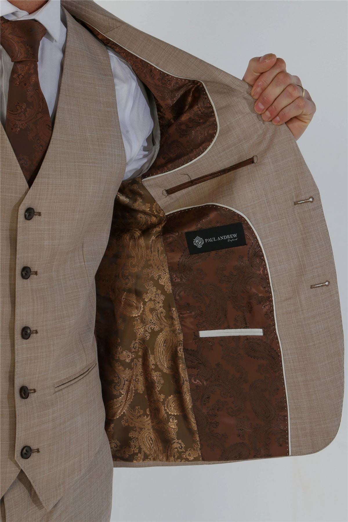 Men's 3 Piece Beige Summer Wedding Tailored Fit Suit