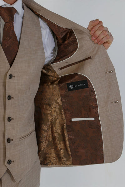 Men's 3 Piece Beige Summer Wedding Tailored Fit Suit