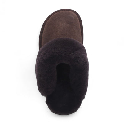 Women's Genuine Sheepskin Brown Suede Mule Winter Slippers - Luna