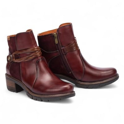 Pikolinos Women’s Arcilla Red Leather Zipped Heel Ankle Boots - San Sebastia