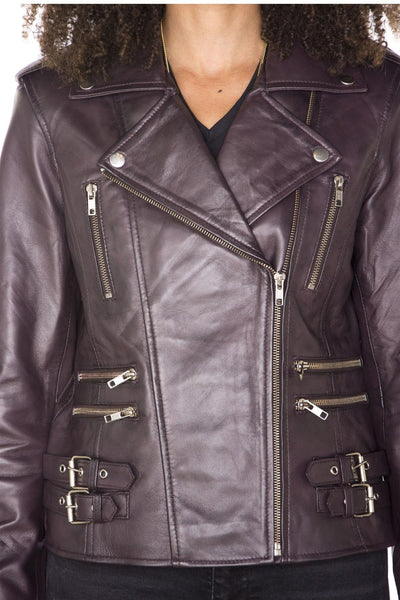 Womens Leather Vintage Brando Biker Jacket-Orlando