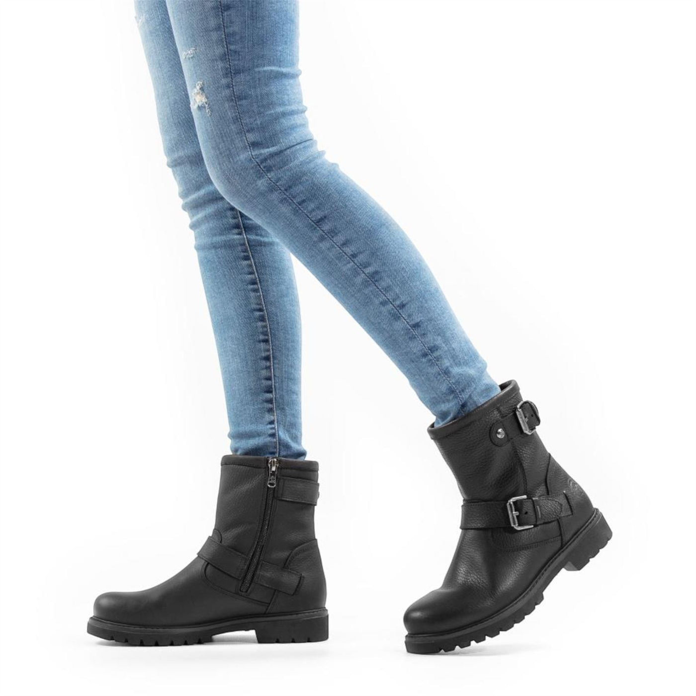 Panama Jack Women's Felina B9 Black Waterproof Leather Buckle Ankle Boots