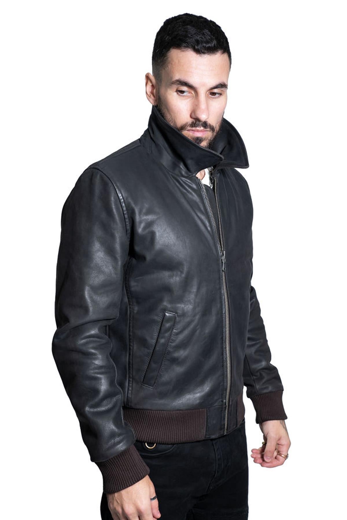 Mens A2 Cowhide Leather Bomber Jacket-Oslo