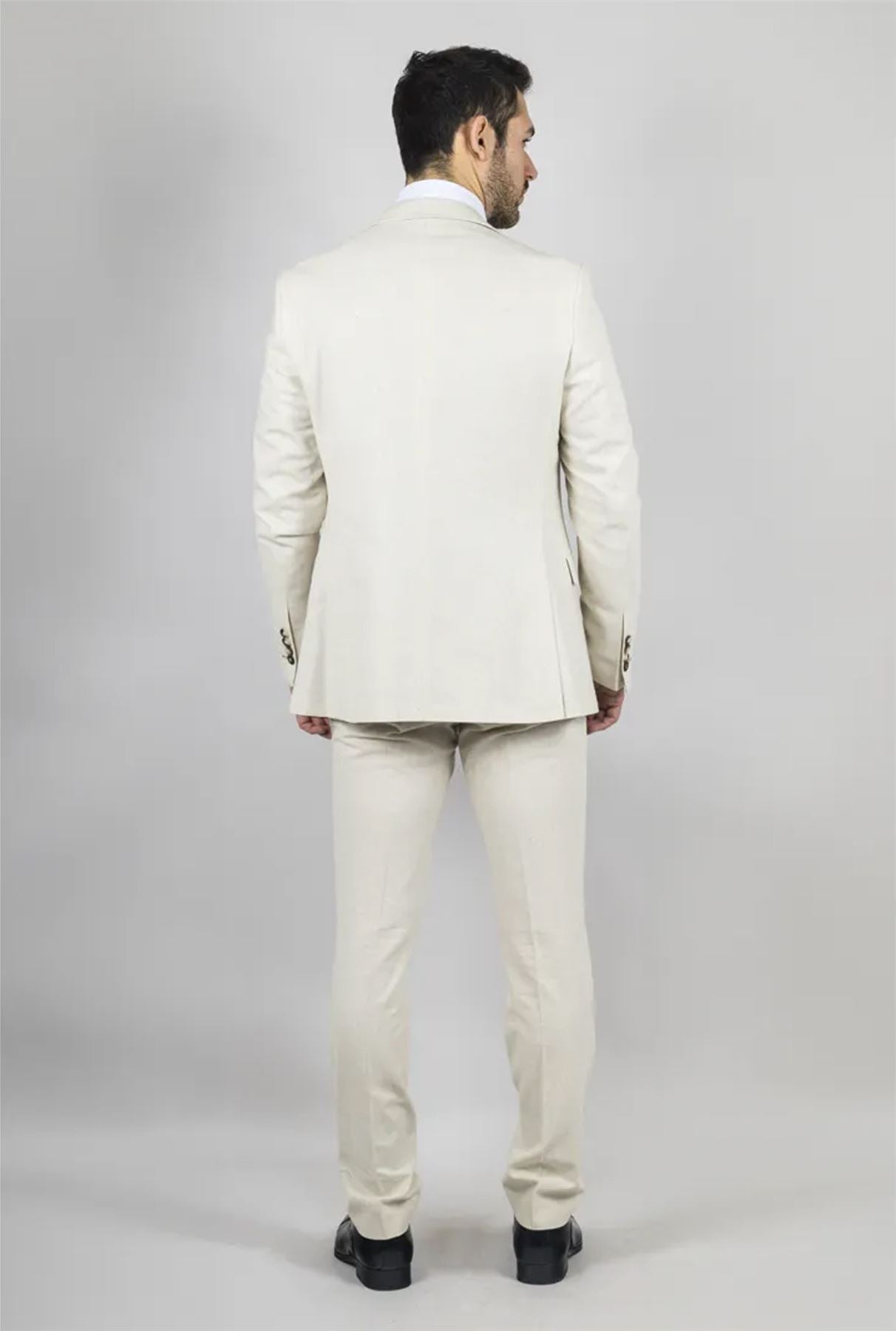 Men's Beige 3 Piece Linen Formal Summer Wedding Suit