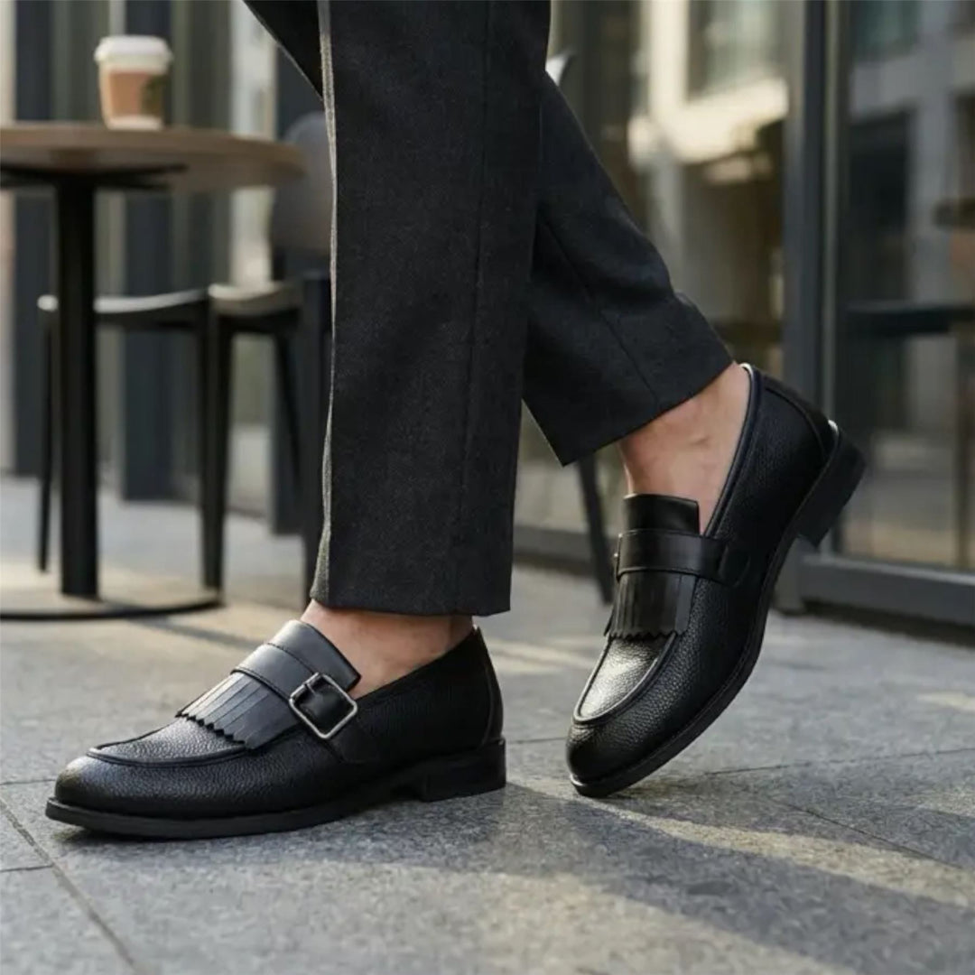 Mens Faux Leather Black Fringe Monk Strap Slip-On Loafers  display picture 1