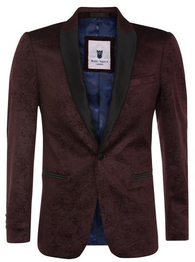 Mens Wine Velvet Paisley Blazer Dinner Jacket