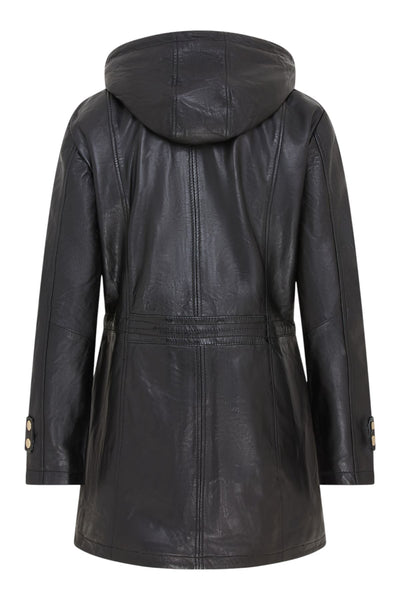 Women's Leather Parka Detachable Borg Hooded Trench Coat - Trekker