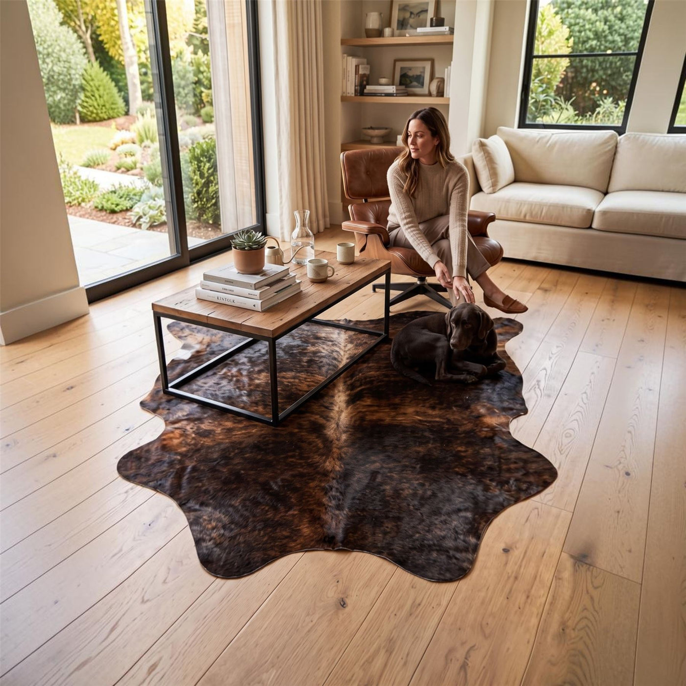 カウヘアー　カウラグ 天然牛革 新品 インテリア Cow hair rug Natural Cow Leather Cowhide Hairon Rug - Dark Brindle – Infinity