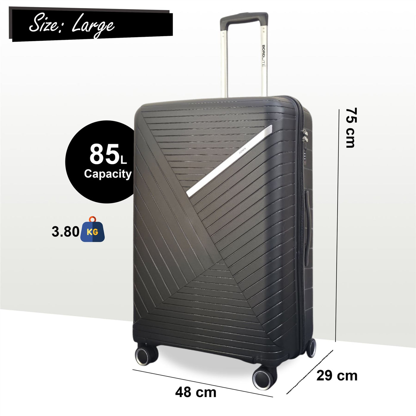 Robust PP Hard Shell Black 8 Wheels Luggage Travel Holiday Cabin Suitcase Set