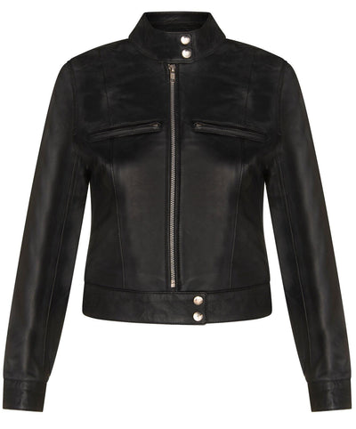 Women's Classic Leather Biker Jacket-Watford - Upperclass Fashions 