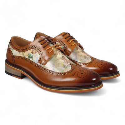 Justin Reess Men's Brown Leather Floral Brogue Shoes - Scott