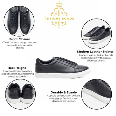 Antique Rogue Men’s Black Leather Trainer Sneaker Shoes - Gibbs