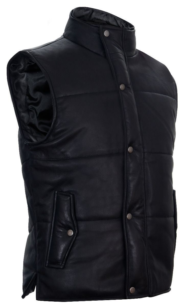 Mens Puffer Warmer Waistcoat Sleeveless Padded Leather Jacket