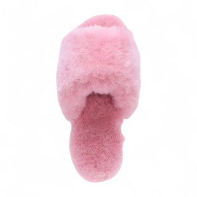 Women's Sheepskin Slippers Pink Warm Winter Fur Sliders - Nordic