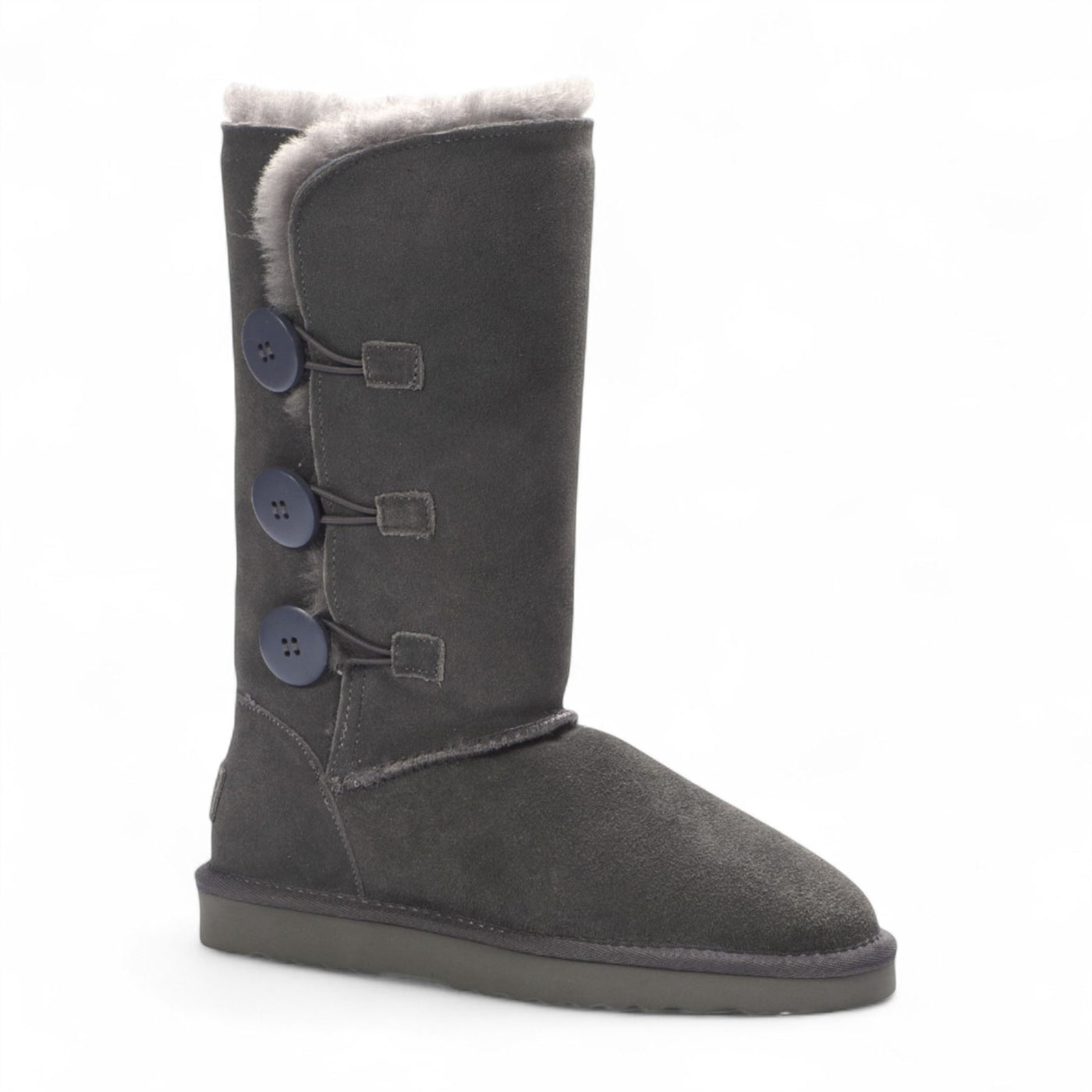 Women's Sheepskin Suede Grey Button Warm Winter Calf Boots - Willow